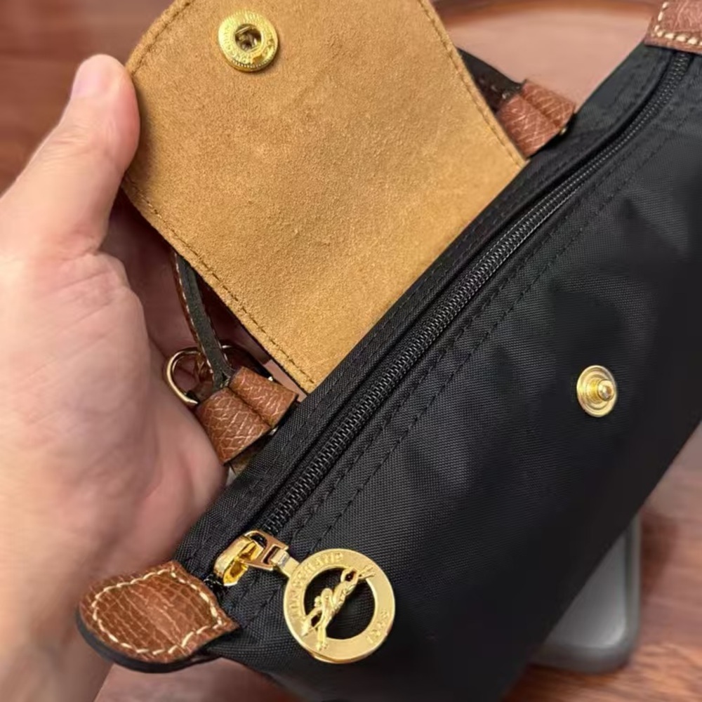 Longchamp Black Mini Top-Handle Crossbody with Brown Trim - Picture 8 of 8